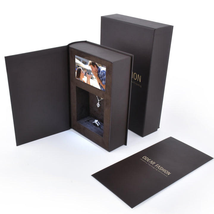 Luxury Elegant Book Shaped Customized Jewelry Package Video Boxes For Wedding Gift Box