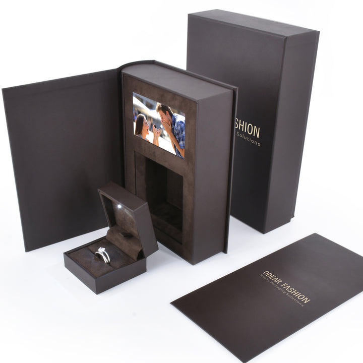 Luxury Elegant Book Shaped Customized Jewelry Package Video Boxes For Wedding Gift Box