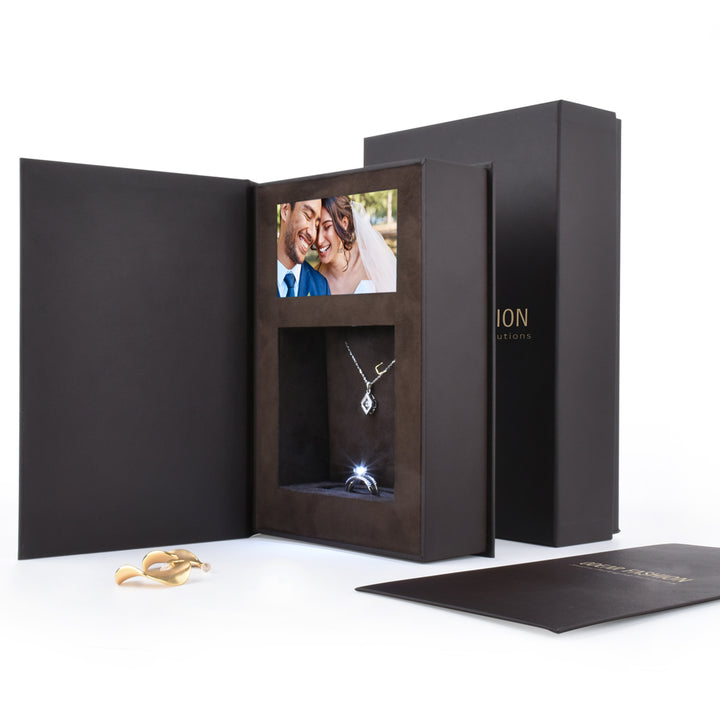 Luxury Elegant Book Shaped Customized Jewelry Package Video Boxes For Wedding Gift Box