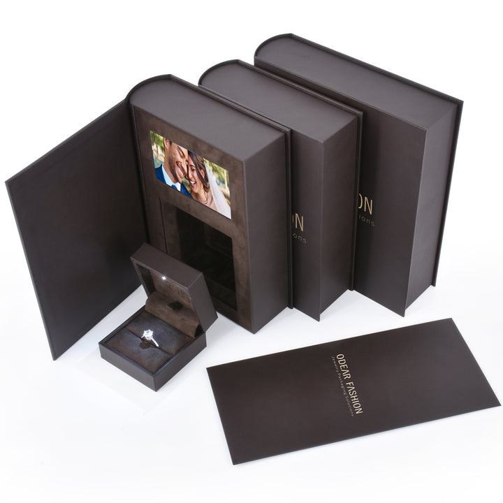 Luxury Elegant Book Shaped Customized Jewelry Package Video Boxes For Wedding Gift Box